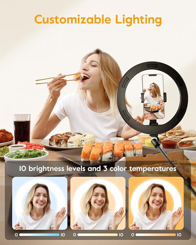 Ring Light with Stand for Desk, Adjustable Overhead Camera Mount with 10" Ring - Image 6