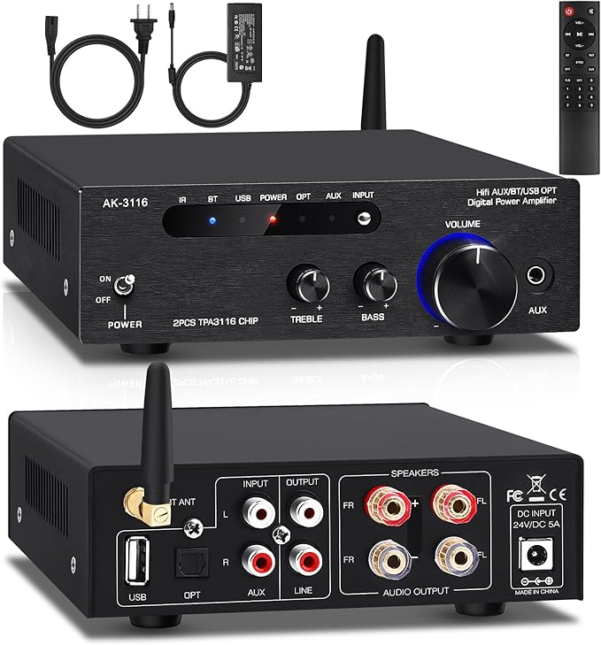 Amplifier Home Audio, Stereo Receiver Bluetooth 5.0 Power amp 100W x2 Wireless by Beffkkip
