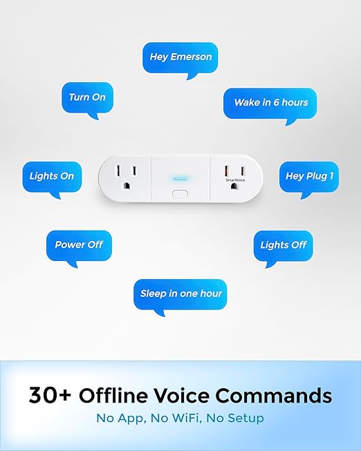Emerson SmartVoice 2-in-1 Dual Smart Wall Plug Outlet, Voice Control, No WiFi - Image 7