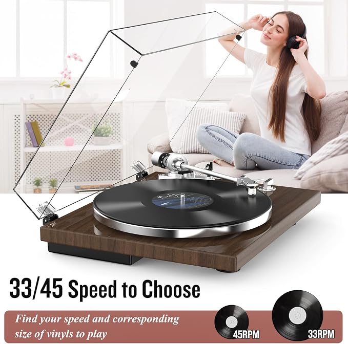 Turntable Record Player Wireless Output Vinyl Players Aluminium Platter and - Image 2