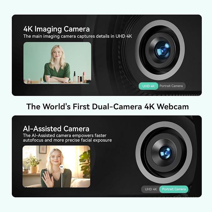 EMEET Piko+ Webcam 4K, World's 1st Dual-Camera AI-Powered 4K Webcam, 1/2.55'' - Image 3