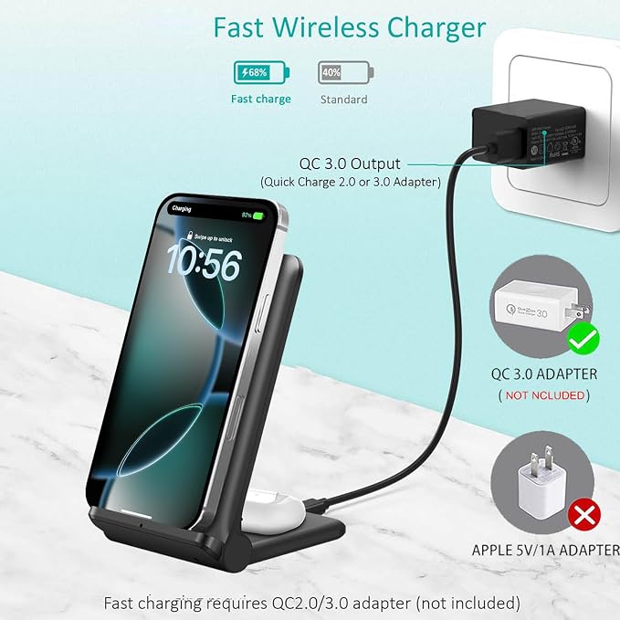 2 in 1 Wireless Charger, Foldable 20W Fast Wireless Charging Stand Compatible - Image 6