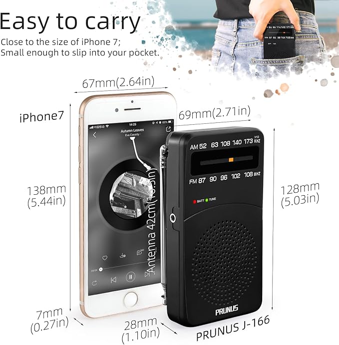 PRUNUS J-166 Portable Radio AM FM, Battery Operated Radio - Image 4