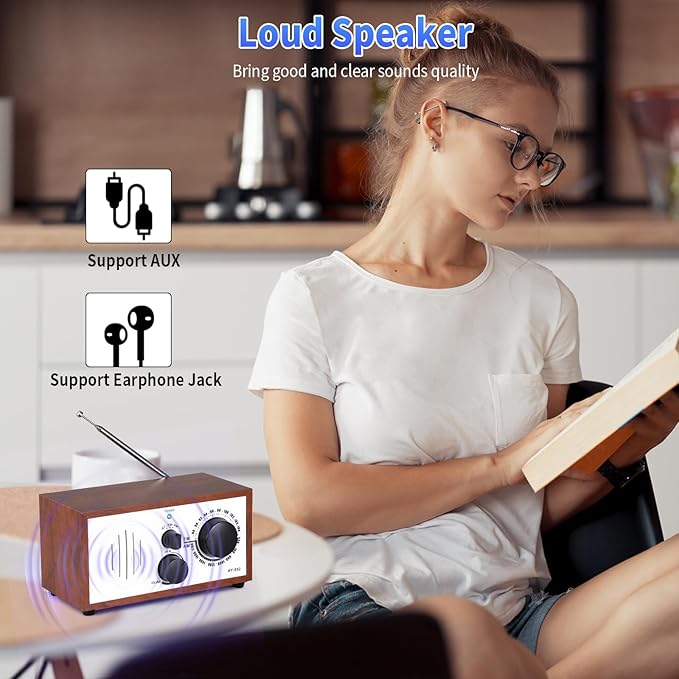 Vintage Wood AM FM Bluetooth Speaker Radio Plug in Wall, Elegant and Retro - Image 4