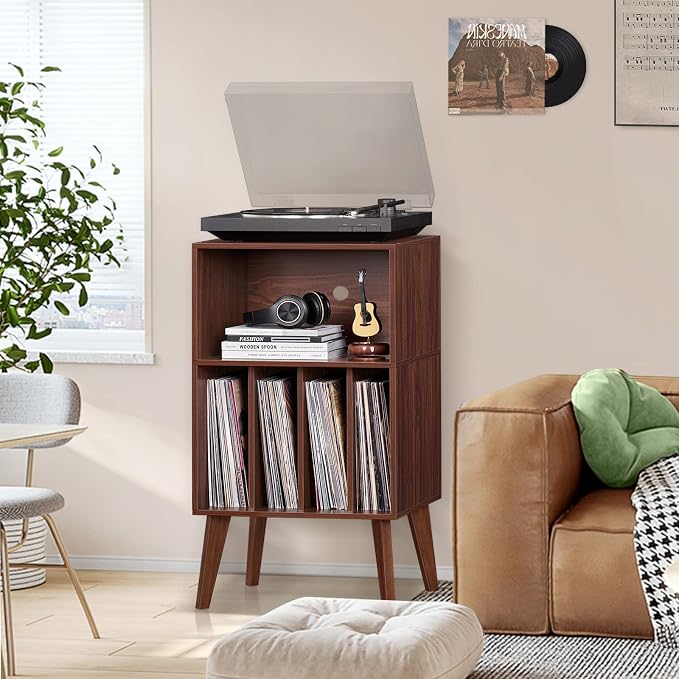 Lerliuo Record Player Stand, Walnut Turntable Stand Holds up to 160 Albums - Image 2