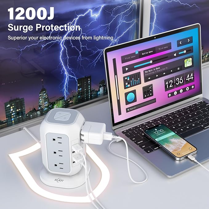 Power Strip Tower with USB Ports-AiJoy Surge Protector with 12 AC Outlet and 4 - Image 3