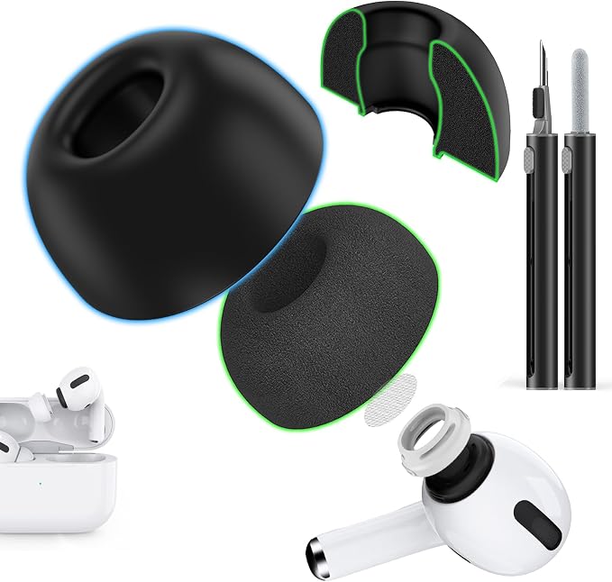 Compatible with AirPods Pro 2nd/1st Generation Silicon+Memory Foam Replacement by POHGELAN