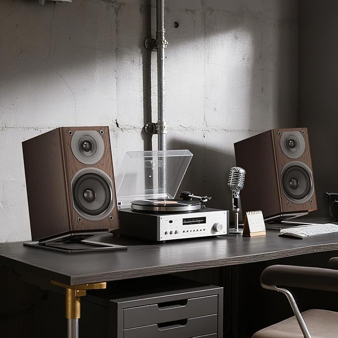 Metal Desktop Speaker Stands Pair, 15° Tilted Steel Tabletop Bookshelf Speaker - Image 7