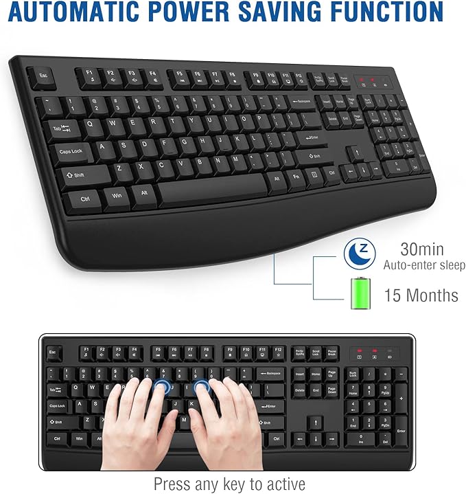 EDJO Wireless Keyboard, 2.4G Ergonomic Full Size Wireless Computer Keyboard - Image 4