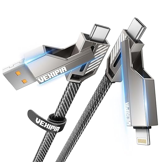 4-in-1 USB C Cable 60W 5FT Lightning Cable Fast Charging Flat Nylon Braided - Image 9