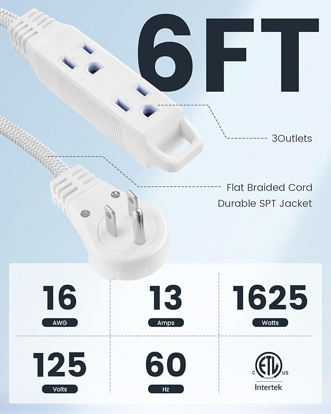 SURAIELEC 6FT Flat Extension Cord - Image 2