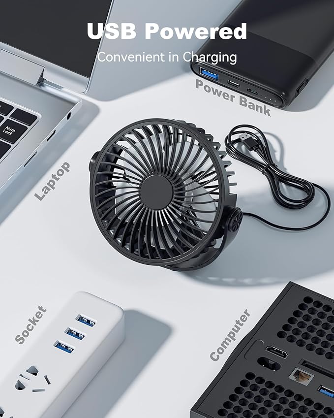 USB Desk Fan, 5 Inch Mini Portable, 3 Speeds Strong Airflow Personal Desktop - Image 4