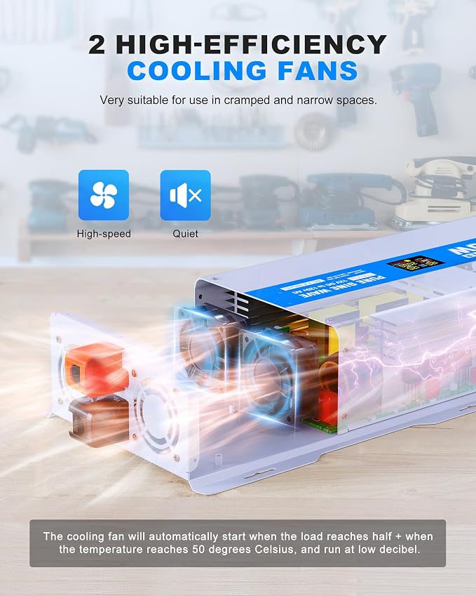 3000W Pure Sine Wave Power Inverter 12V DC to 120V AC Converter 6000 Watt Peak - Image 9