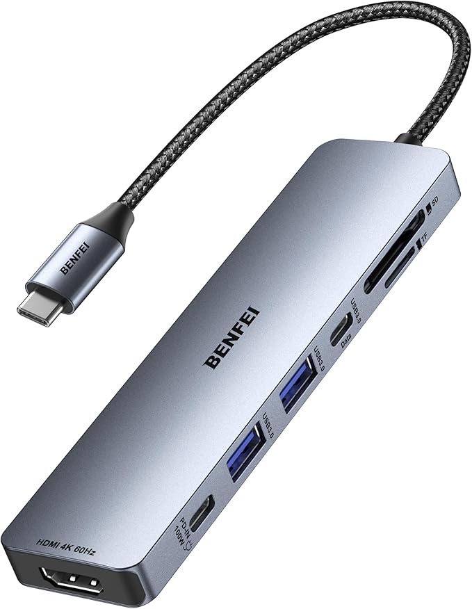 BENFEI 7-in-1 USB C Hub with HDMI, 2 USB-A, 1 USB-C Data, 100W Charge, SD/TF by BENFEI