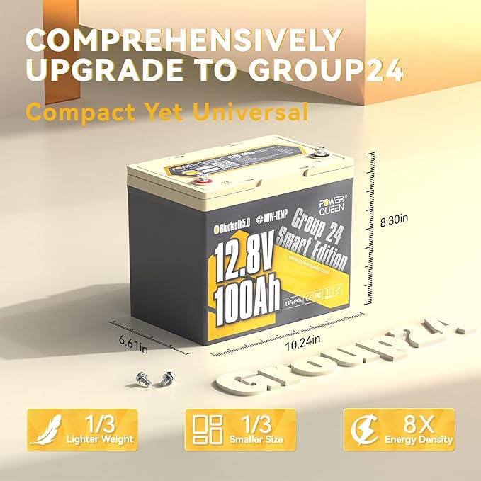 Power Queen Bluetooth 12V 100Ah LiFePO4 Battery, Group 24 Deep Cycle Battery - Image 6