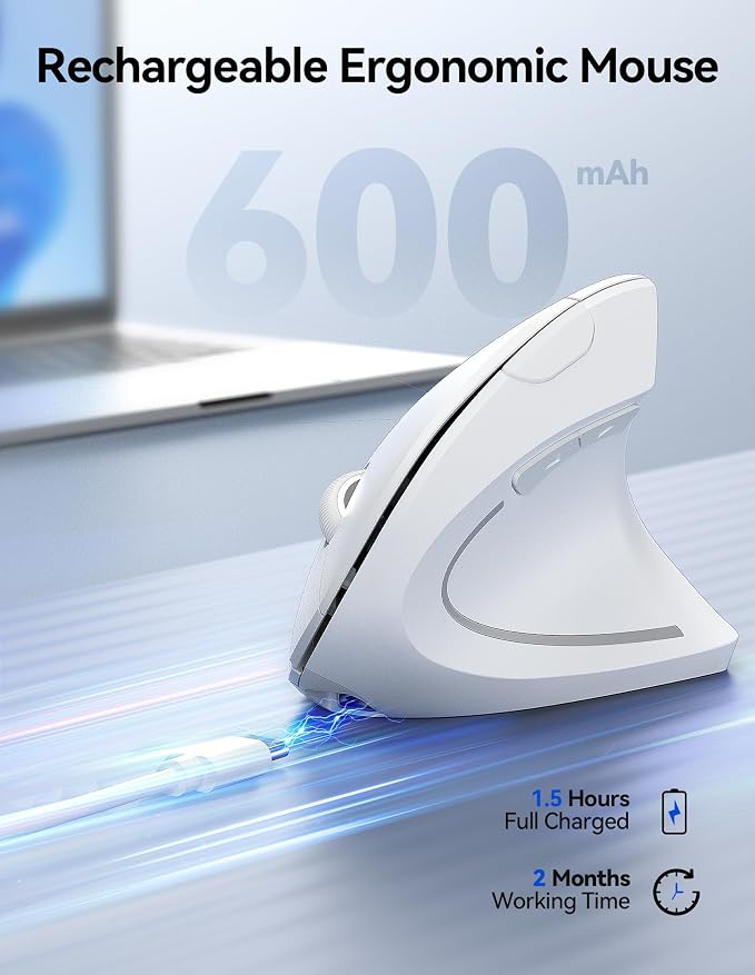 TECKNET Ergonomic Mouse Wireless, Rechargeable Mouse Wireless Silent - Image 3