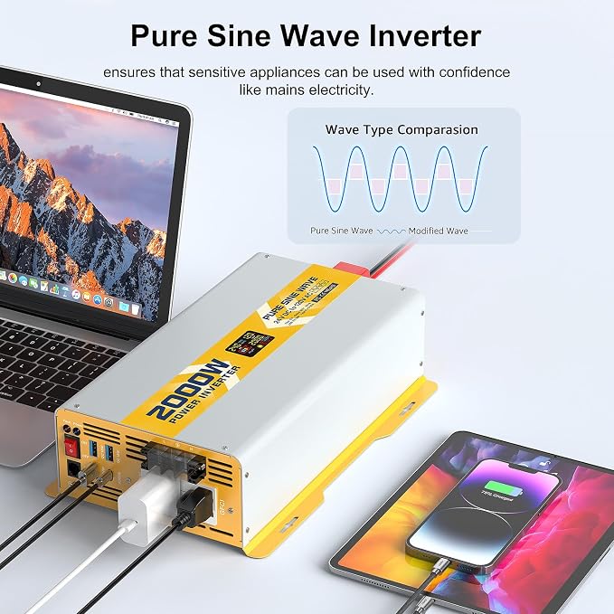 XWJNE 2000W Pure Sine Wave Power Inverter 24V DC to 120V GFCI AC Converter - Image 8