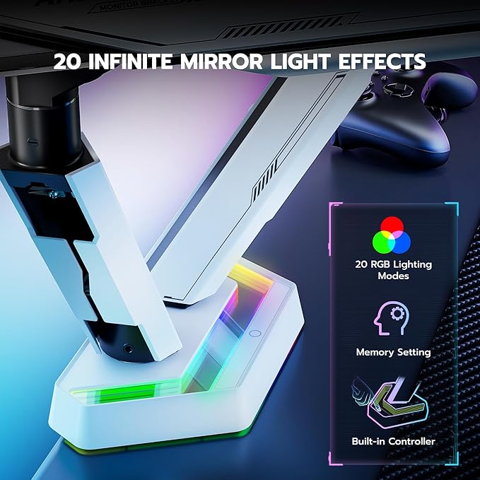 ARES WING RGB Dual Monitor Arm for 17-38" Ultrawide Screens, Holds 35.2lbs - Image 2