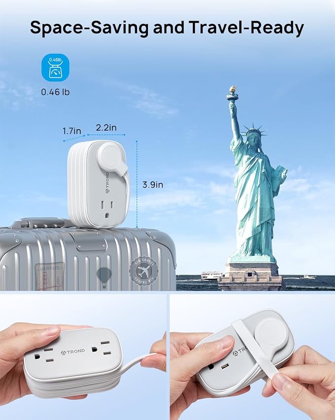 TROND Flat Plug Power Strip: 3.3ft Wrapped Short Extension Cord - Image 5