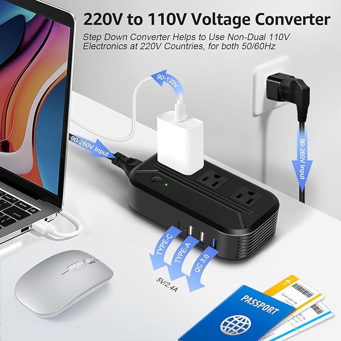 Voltage Converter US to Europe 2300W Power Converter 220v to 110v, Travel - Image 2