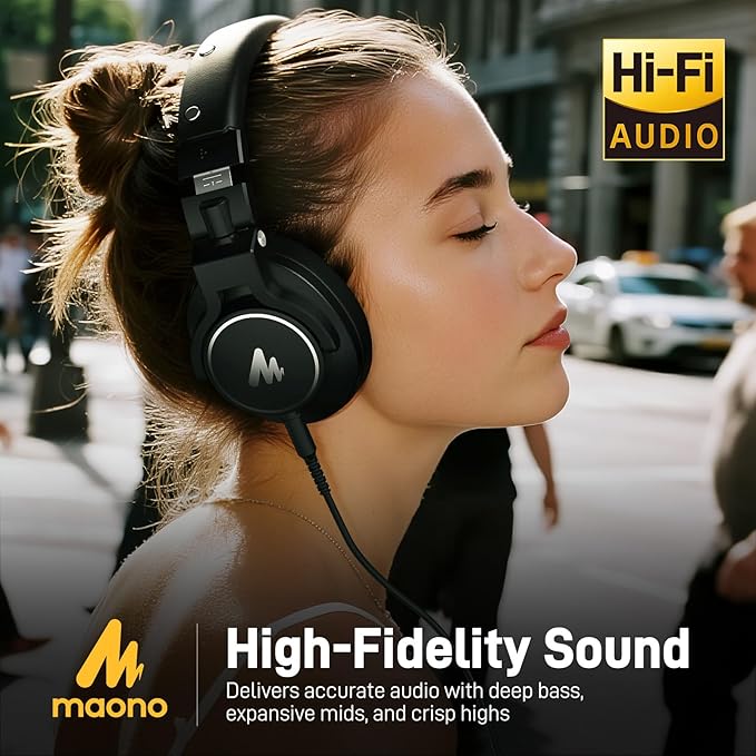 MAONO Studio Monitor Mixing DJ Headphones, 50mm Neodymium Driver Over Ear Wired - Image 2