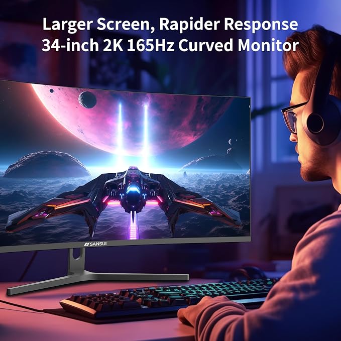SANSUI 34-Inch Curved Gaming Monitor UWQHD 3440 x 1440 165Hz Curved 1500R - Image 9