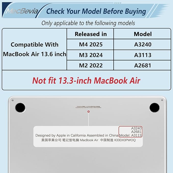 Compatible with MacBook Air 13.6 inch Case, M4 A3240/M3 A3113/M2 A2681 - Image 2