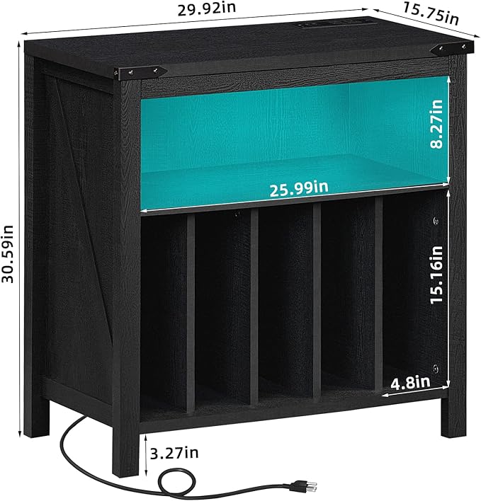 Large Record Player Stand with Charging Station & LED Lights, Vinyl Records - Image 3