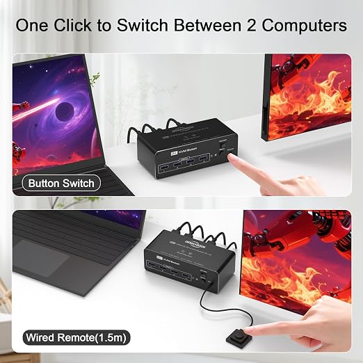 DEMEXBOOK Dual Monitor DisplayPort KVM Switch 2 Monitors 2 Computers 8K@60Hz - Image 6
