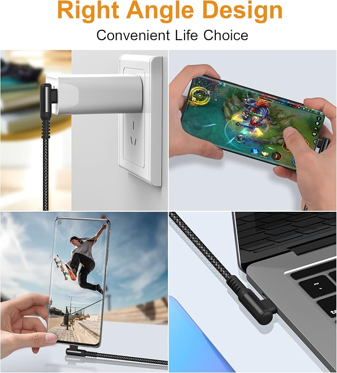 sweguard USB C Cable Right Angle, USB Type C iPhone 16 Charger Cable Nylon - Image 4