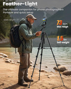 73"-Phone-Tripod-with-Horizontal-Overhead, Selfie Stick/Tall Travel Stand - Image 2