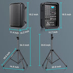 All-in-One 2-Way PA Speaker System DJ Mixer Bundle, 300W 8-Channel Mixer - Image 4