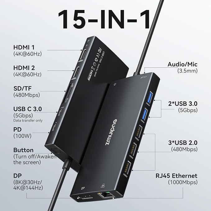 USB C Hub USB C Docking Station Dual Monitor 4K@60Hz+DP 8K@30Hz - Image 2