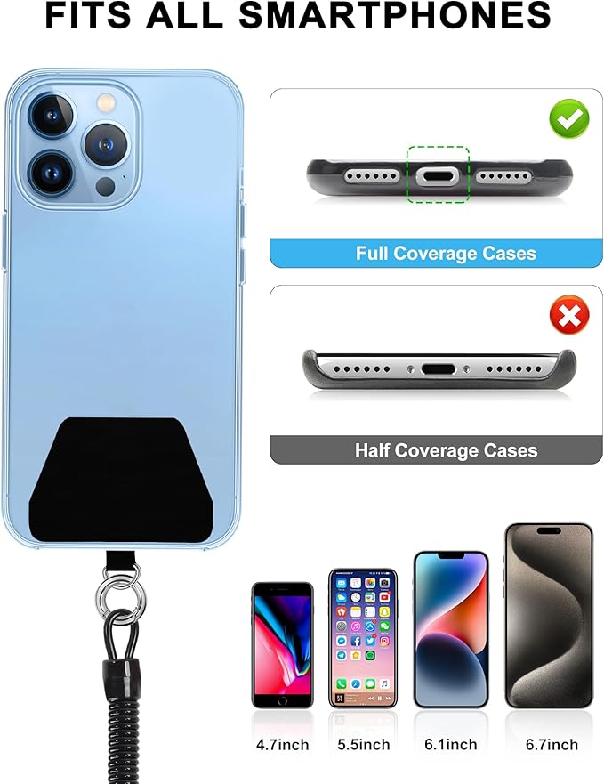 SHANSHUI Phone Lanyard Tether, Anti Theft Spring Phone Strap, 4 x Phone Pacthes - Image 8