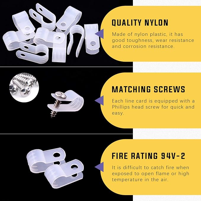 Swpeet 120 Pack White 5/16 Inch Nylon Plastic R-Type Cable Clips Clamp Kit - Image 3