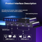 HDMI Switch 3 in 1 Out, 4K@60Hz Switcher, Auto-Switching HDMI 2.0 Switcher - Image 6