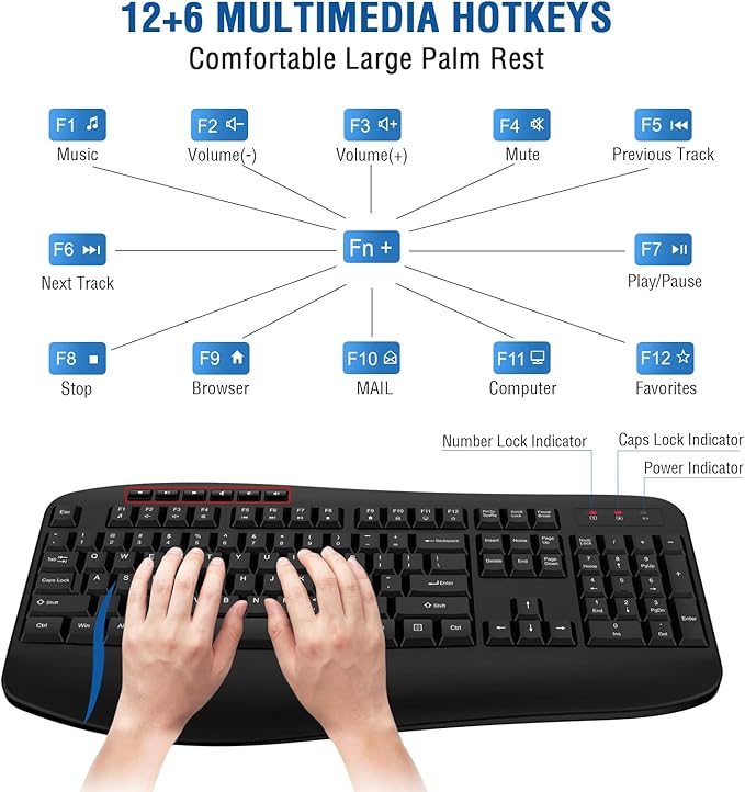 Wireless Keyboard Mouse Combo, EDJO 2.4G Full-Sized Large Wireless Keyboard - Image 5