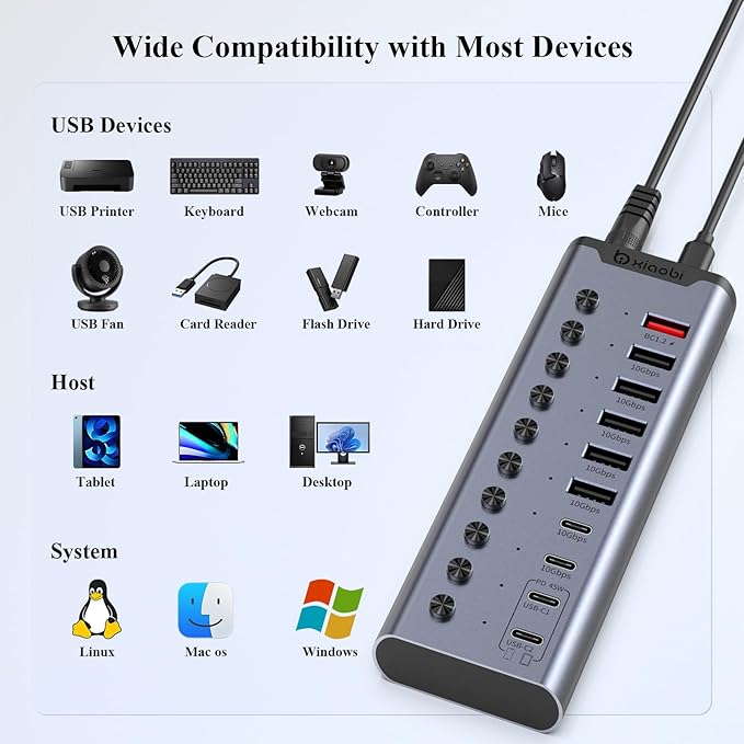 Powered USB Hub, 10-Port USB C Hub - Image 9