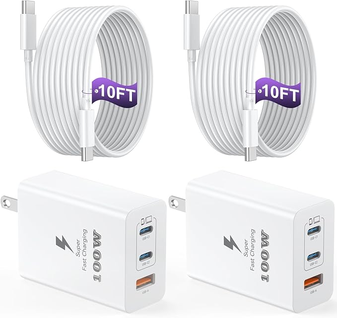 USB C Charger Block 100W, 3-Port GaN Super Fast Charger, Type C Wall Charger by Auorld