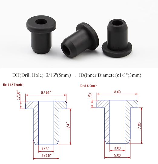 40 pcs 3/16" Drill Hole，1/8" ID Black Silicone Top hat Rubber Grommets - Image 2