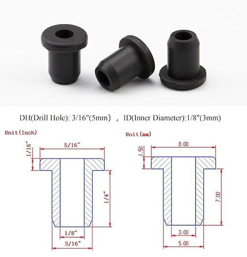 40 pcs 3/16" Drill Hole，1/8" ID Black Silicone Top hat Rubber Grommets - Image 2