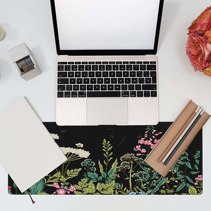 Large Gaming Mouse Pad for Desk, Wildflowers Night Desk Mat, Wild Floral Flower - Image 7