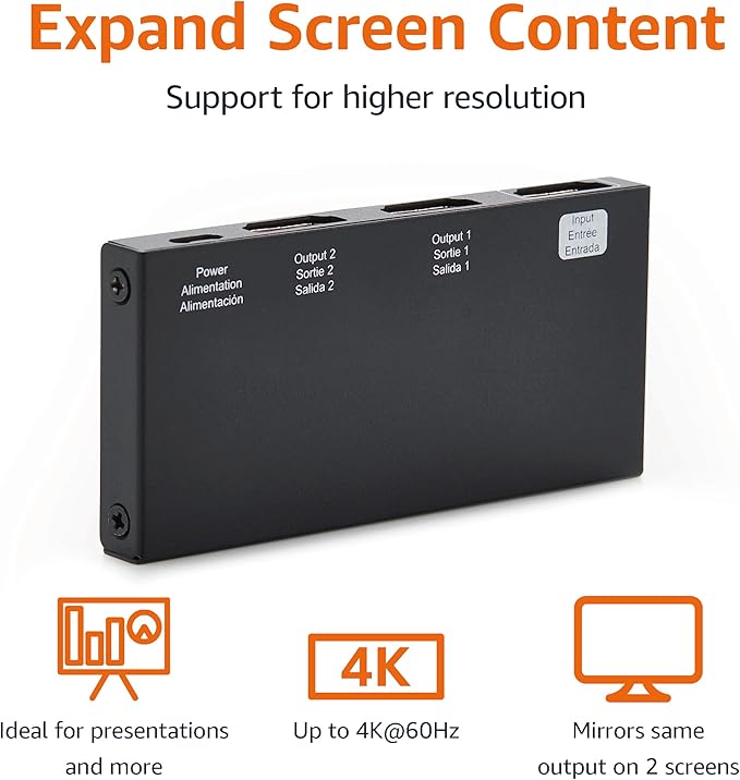Amazon Basics HDMI Splitter 1 in 2 Out, 4K@60Hz - Image 2