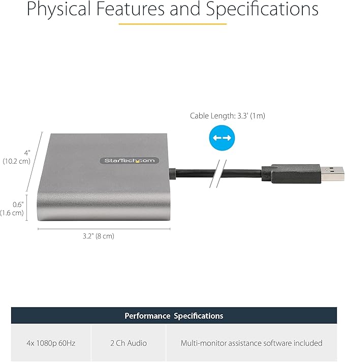 StarTech.com USB 3.0 to Quad HDMI Adapter, USB to 4x HDMI Monitor Converter - Image 3