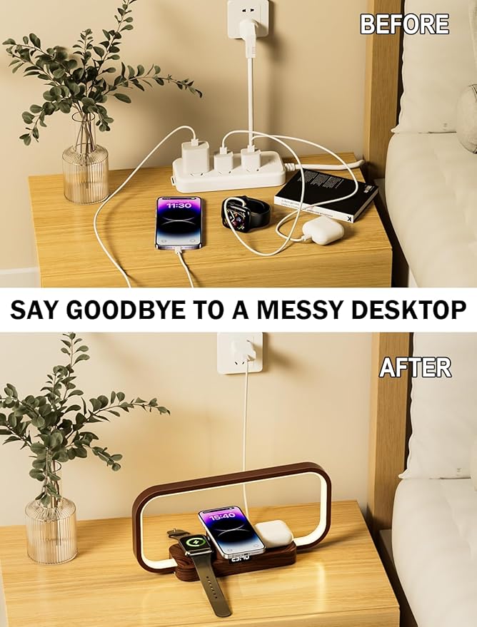 LED Bedside Lamp with Wireless Charger, 3 in 1 Touch Control Bedside Lamp - Image 7