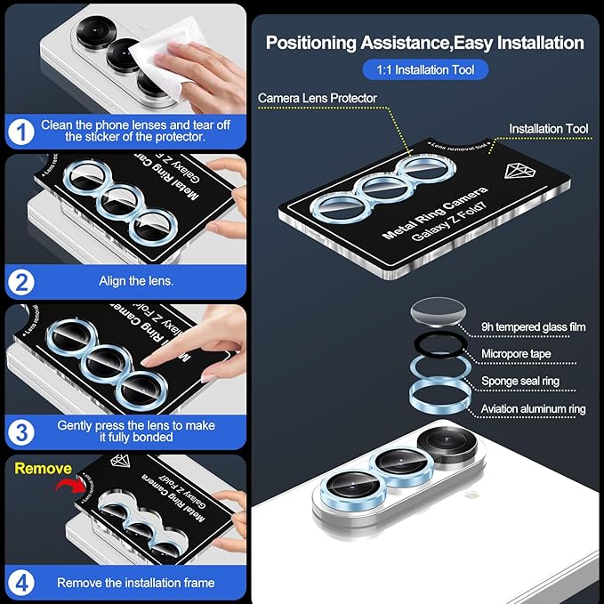 for Samsung Galaxy Z Fold 7 Camera Lens Protector, Individual Metal Ring - Image 6