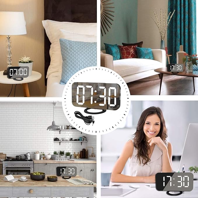 Digital Clock Large Display, LED Alarm Electric Clocks Mirror Surface - Image 7