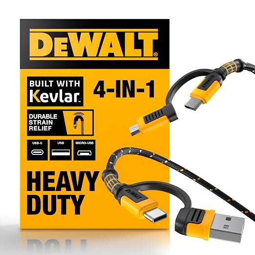 DEWALT Heavy Duty 4-in-1 Cable, Type C/Micro USB/USB Cable by DEWALT