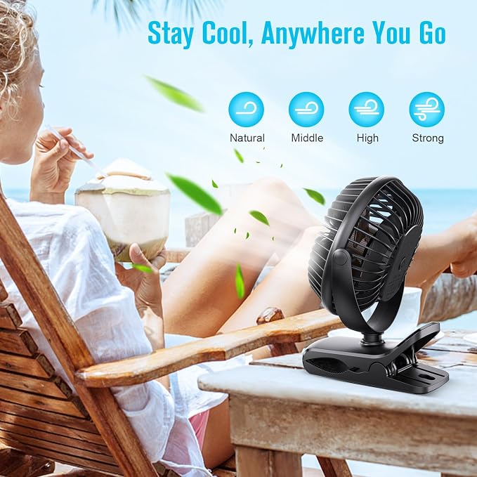BESKAR Portable Clip on Fan Rechargeable, 4 Speeds Small Battery Operated Fan - Image 4