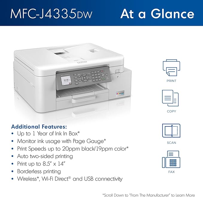 Brother MFC-J4335DW INKvestment Tank Wireless All-in-One Color Inkjet Printer - Image 2